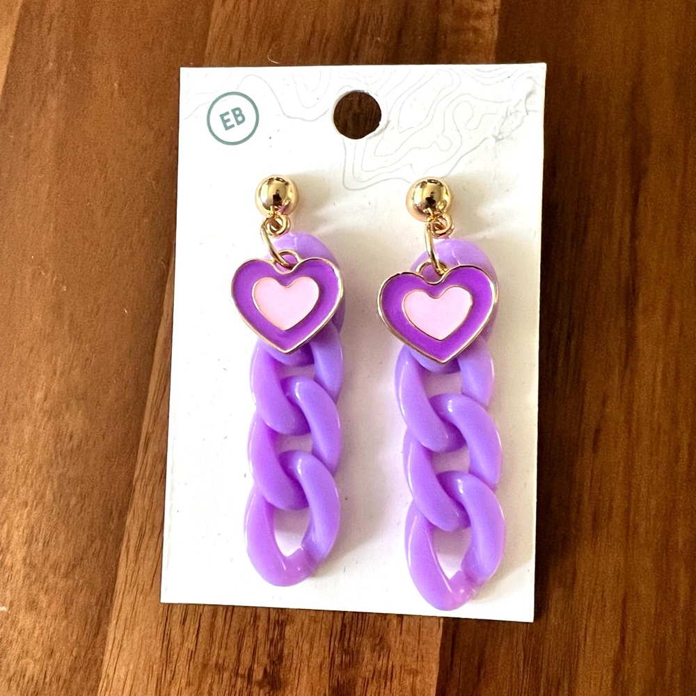 Earthbound Trading Purple Heart and Chain Earrings